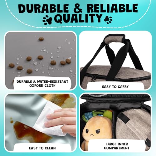 Dog Travel Bag | Dog Food Storage Containers, Silicone Mat, Large Collapsible Bowls | Airline Approved Dog Accessories Organizer | Dog Poop Bag Dispenser | Dog Stuff & Pet Supplies Travel Essentials