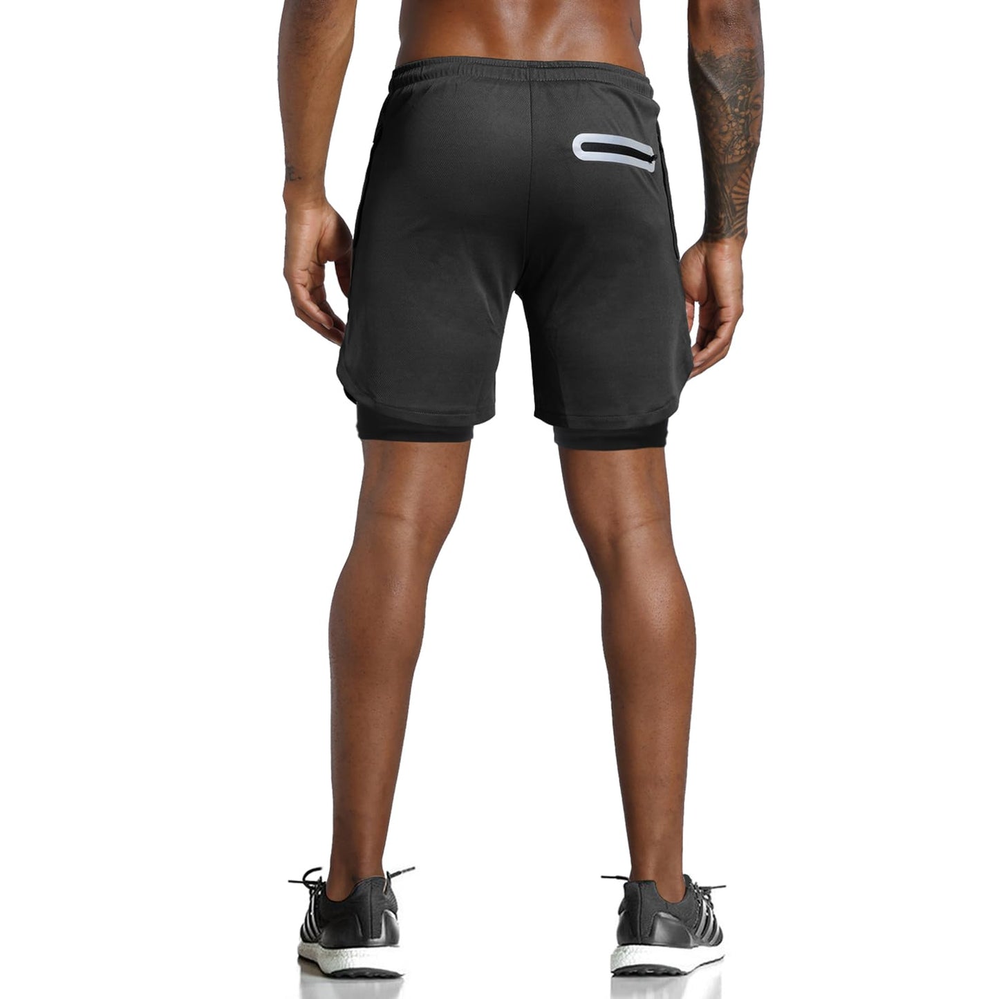 Leidowei Men's 2 in 1 Workout Running Shorts Lightweight Training Yoga Gym 7" Short with Zipper Pockets Black XL