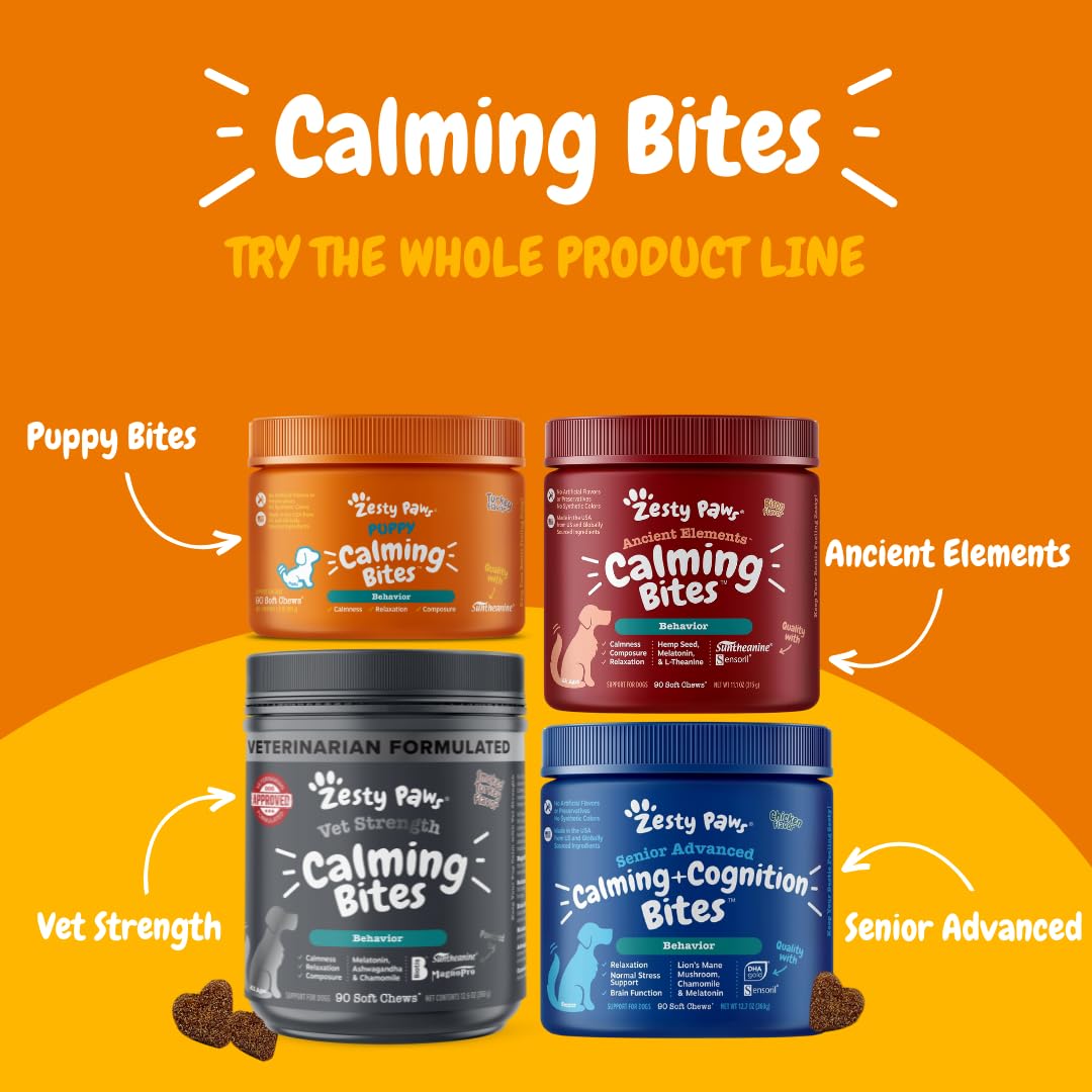 Zesty Paws Calming Chews for Dogs - Dog Calming Chews for Composure & Relaxation - Dog Calming Treats for Everyday Stress & Separation - Turkey - 90 Count