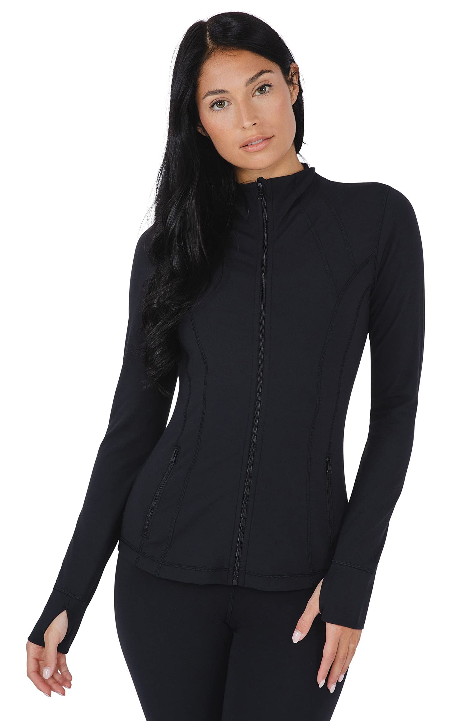 Yogalicious Womens Ultra Soft Lightweight Full Zip Yoga Jacket with Zipper Pockets - Black - XL