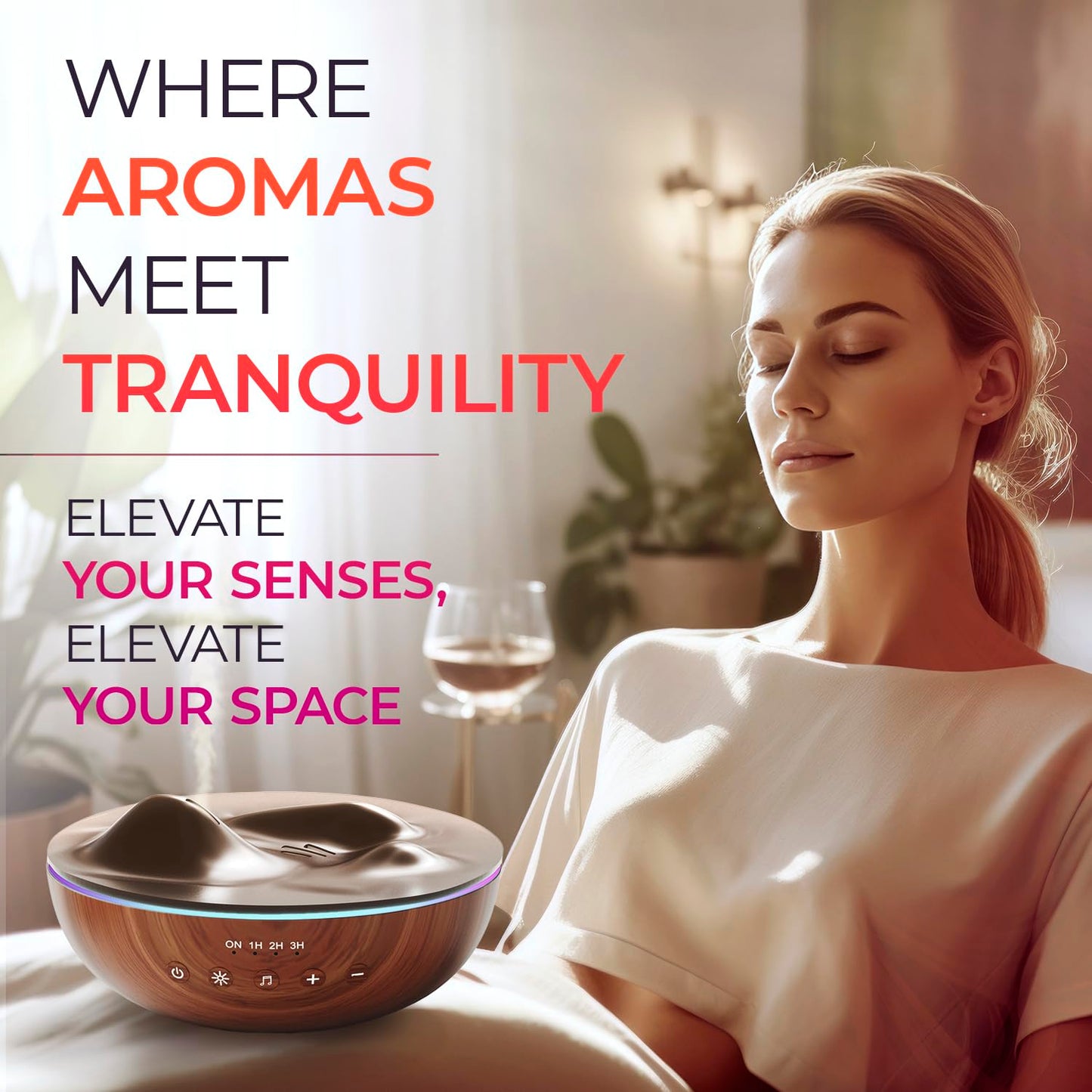 Innovative Aromatherapy Oil Diffuser for Large Room, 500ml Ultrasonic Quiet Cool Mist Aroma Humidifier, 8 Relaxing Sounds, White Noise, Timer, Waterless Auto-Off Safety (Brown)