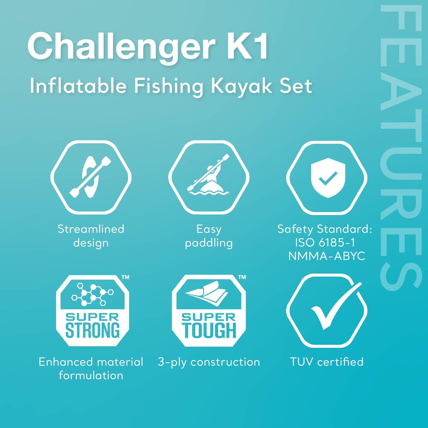 Intex 68305EP Challenger K1 Inflatable Kayak Set: Includes Deluxe 86in Kayak Paddles and High-Output Pump – Adjustable Seat with Backrest – Removable Skeg – 1-Person – 220lb Weight Capacity