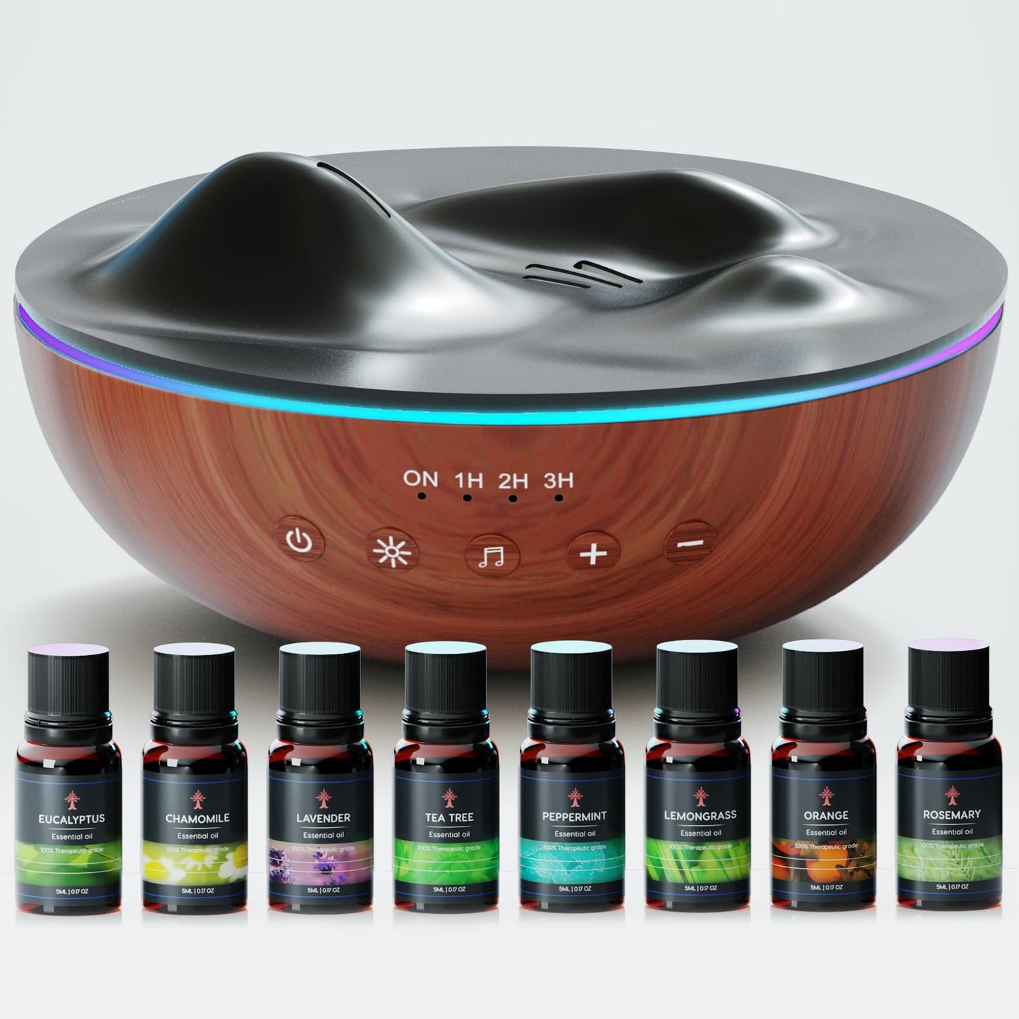 Innovative Aromatherapy Oil Diffuser for Large Room, 500ml Ultrasonic Quiet Cool Mist Aroma Humidifier, 8 Relaxing Sounds, White Noise, Timer, Waterless Auto-Off Safety (Brown)