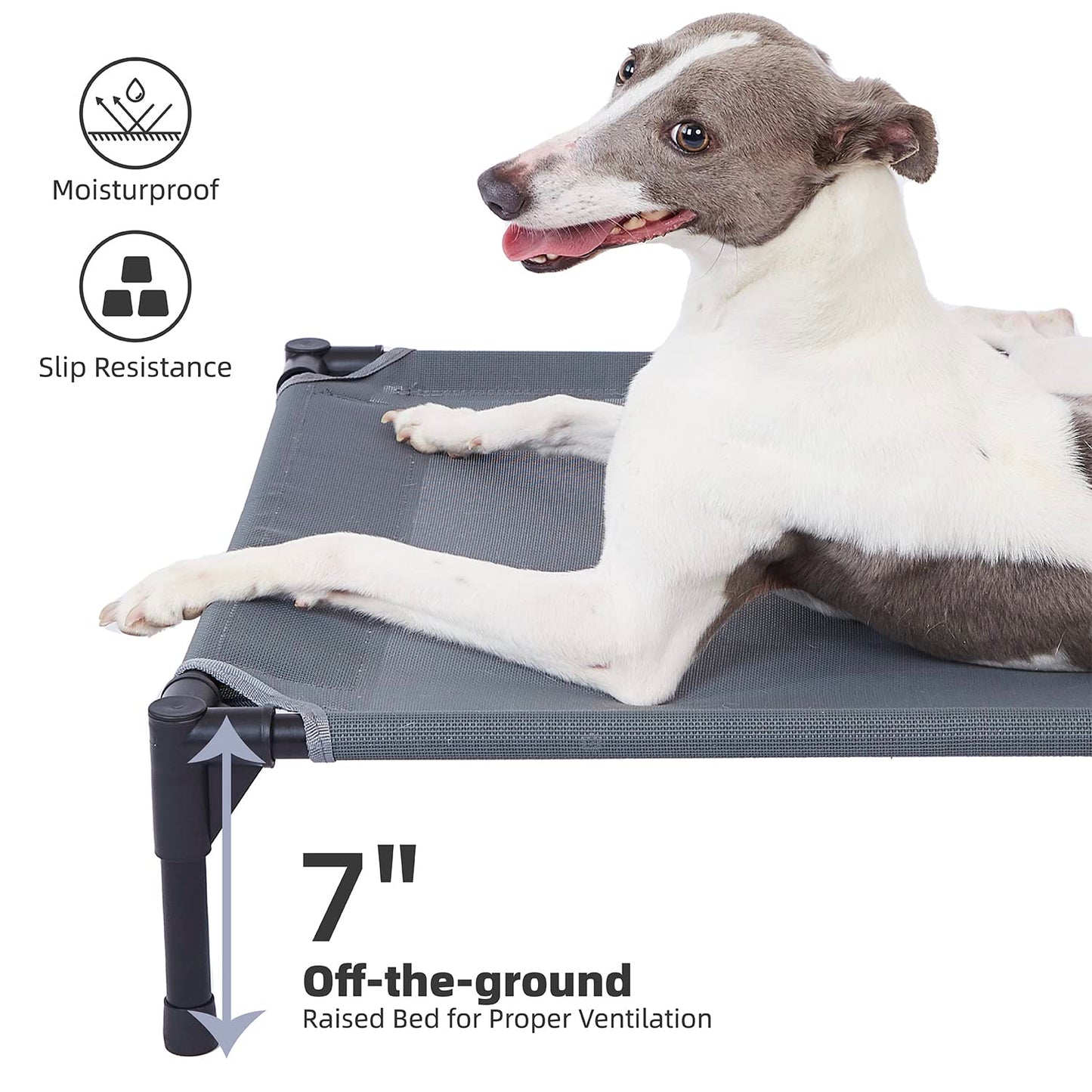 pettycare Elevated Outdoor Dog Bed - Raised Dog Bed for Large Dogs, Heavy Duty Dog Cot Bed Waterproof, Cooling Elevated Dog Bed with Washable Breathable Teslin Mesh, Durable, Non Slip, 42 Inches, Grey