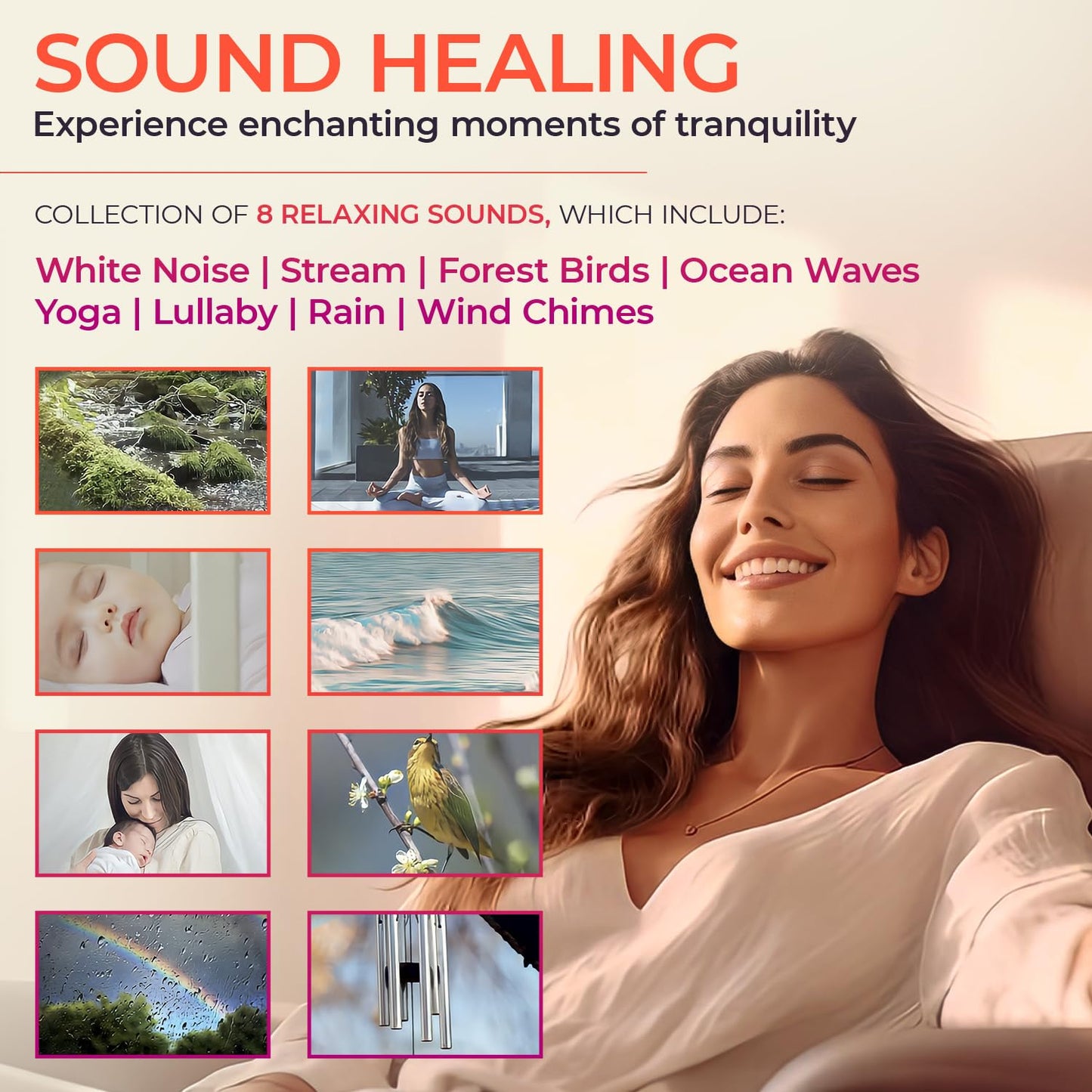 Innovative Aromatherapy Oil Diffuser for Large Room, 500ml Ultrasonic Quiet Cool Mist Aroma Humidifier, 8 Relaxing Sounds, White Noise, Timer, Waterless Auto-Off Safety (Brown)