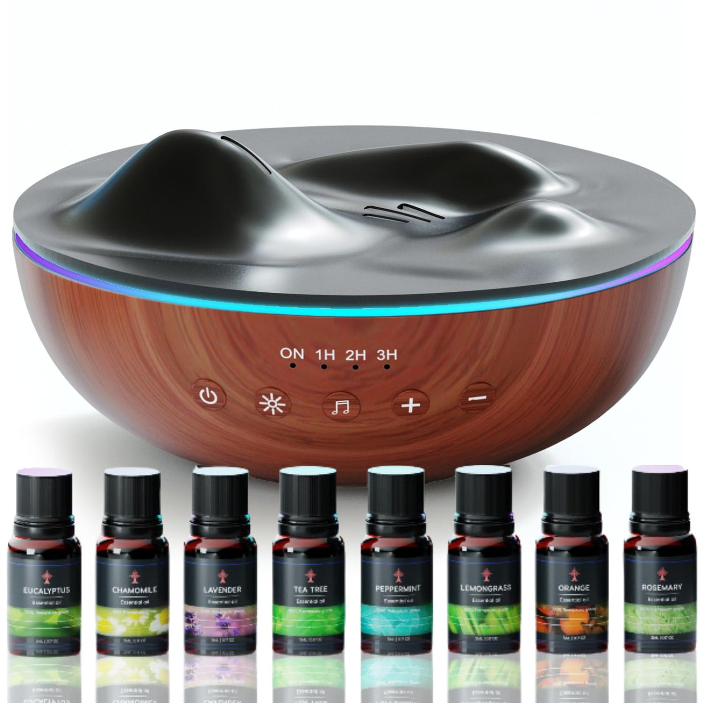 Innovative Aromatherapy Oil Diffuser for Large Room, 500ml Ultrasonic Quiet Cool Mist Aroma Humidifier, 8 Relaxing Sounds, White Noise, Timer, Waterless Auto-Off Safety (Brown)