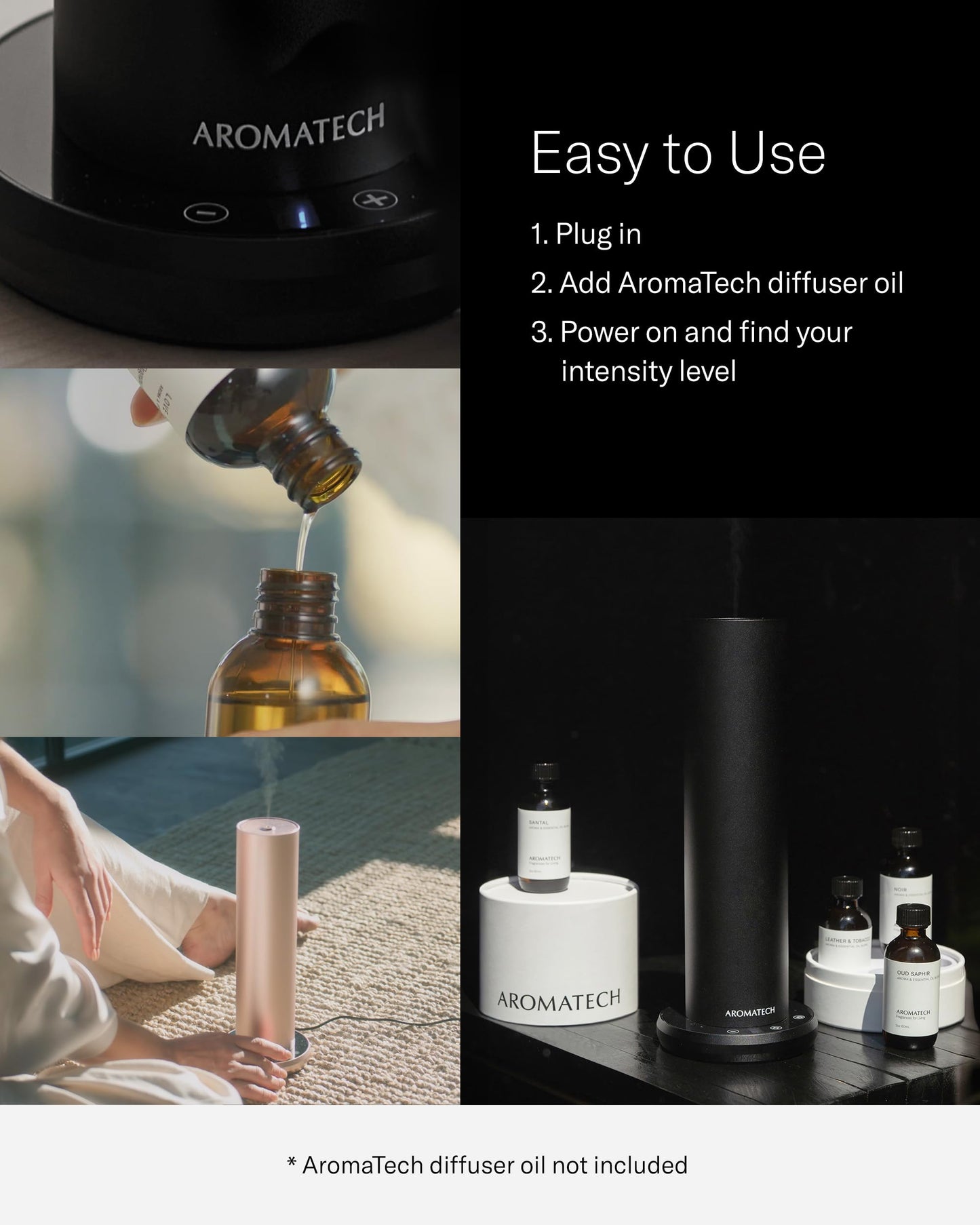 Upgraded: AromaTech AroMini BT Scent Diffuser w/Bluetooth – Cold-Air Diffusion Scent Machine for Home, Office, Hotel, Spa – Nebulizing Diffusion System for Essential Oil Blends – Black