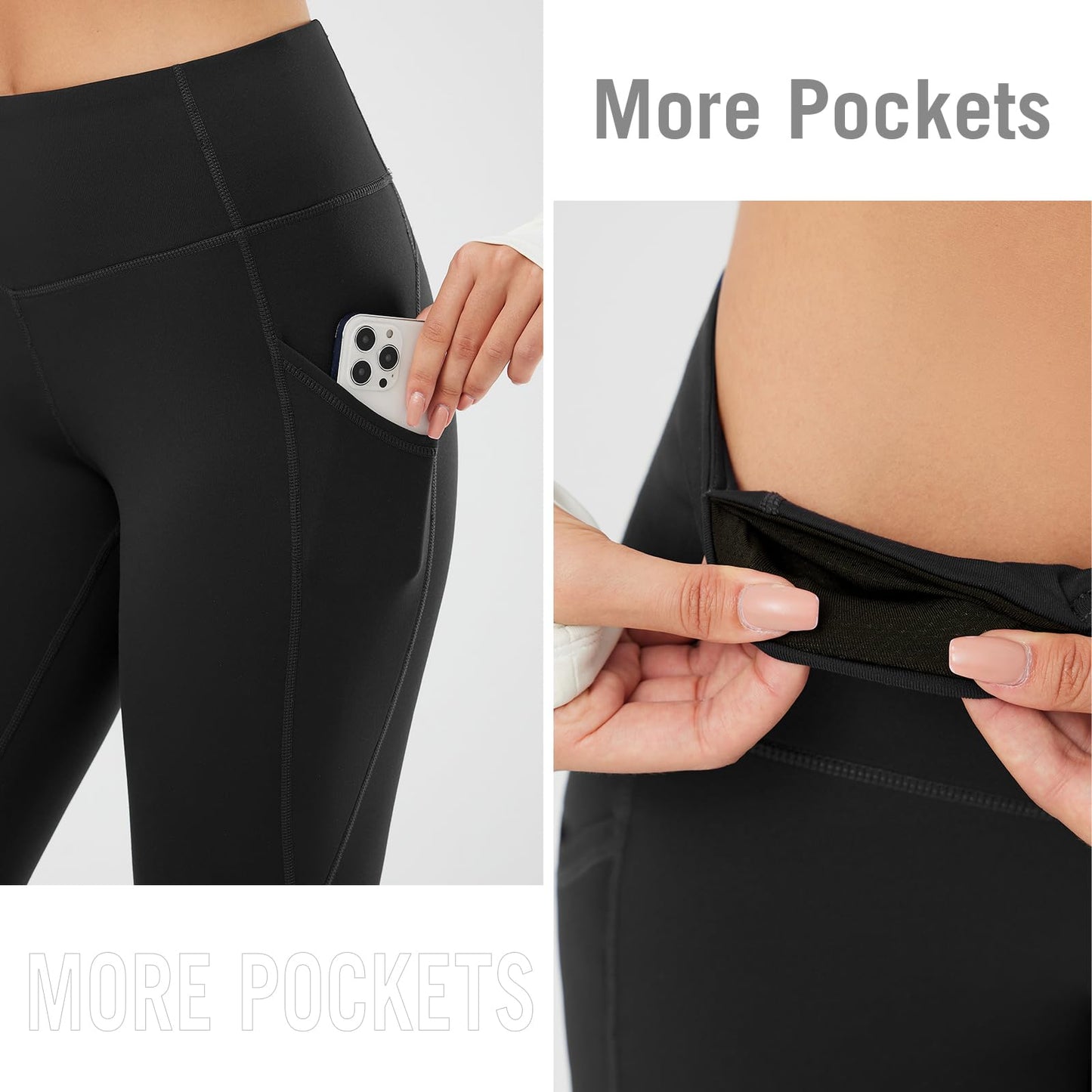 BALEAF Women's Fleece Lined Leggings Thermal Warm Winter Tights High Waisted Thick Yoga Pants Cold Weather with Pockets Black S