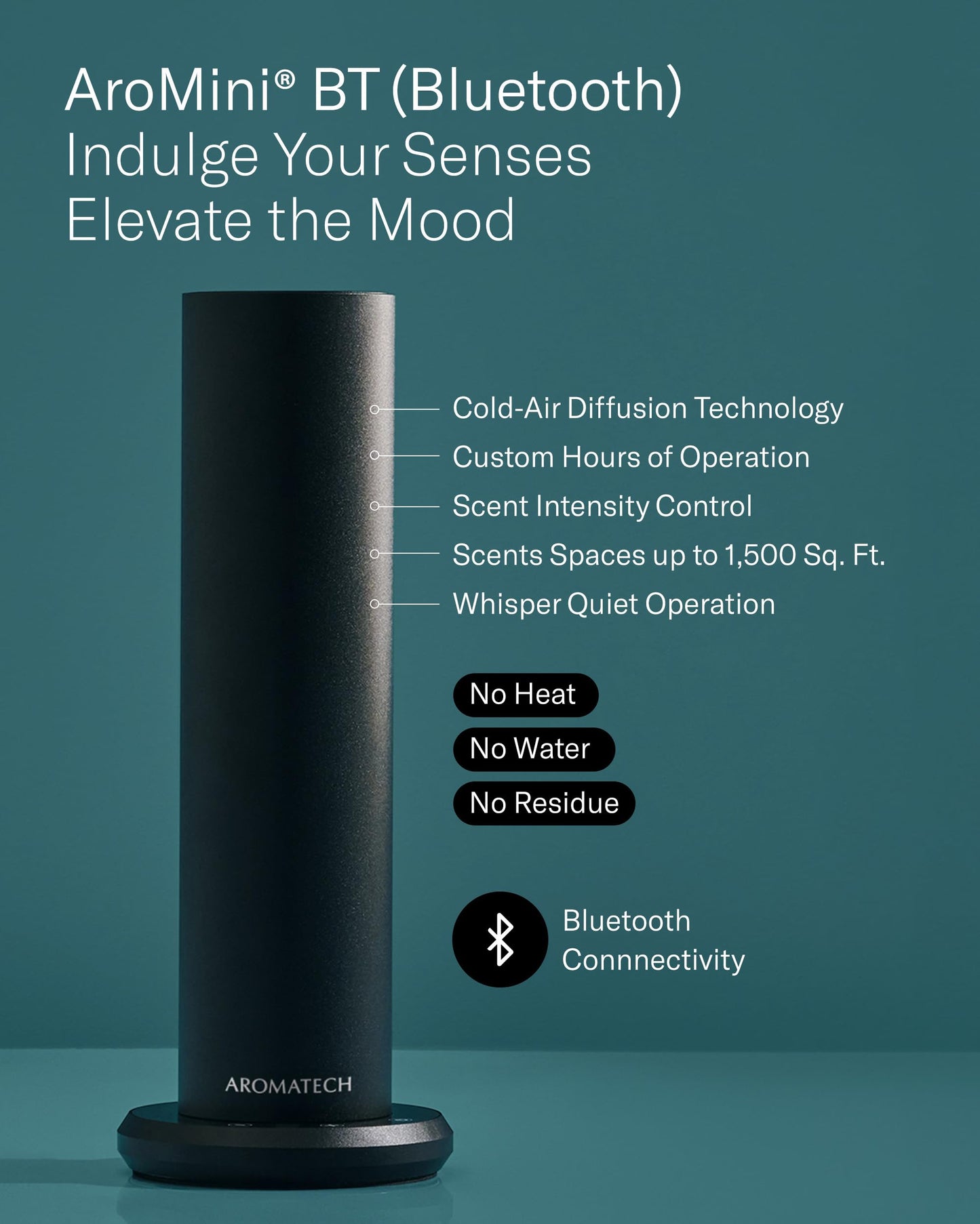 Upgraded: AromaTech AroMini BT Scent Diffuser w/Bluetooth – Cold-Air Diffusion Scent Machine for Home, Office, Hotel, Spa – Nebulizing Diffusion System for Essential Oil Blends – Black