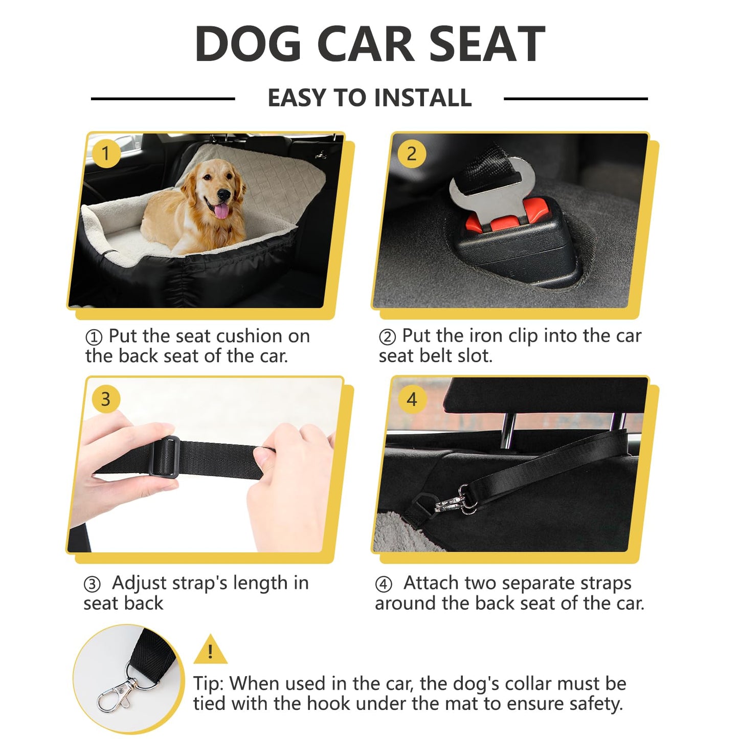 FUNNIU Dog Car Booster Seat for Medium/Large Dogs or Two Small Dogs, Pet Car Seat Travel Safety Fully Detachable Washable for Back Seat, Portable Dog Travel Bed with Soft Cushion, Black