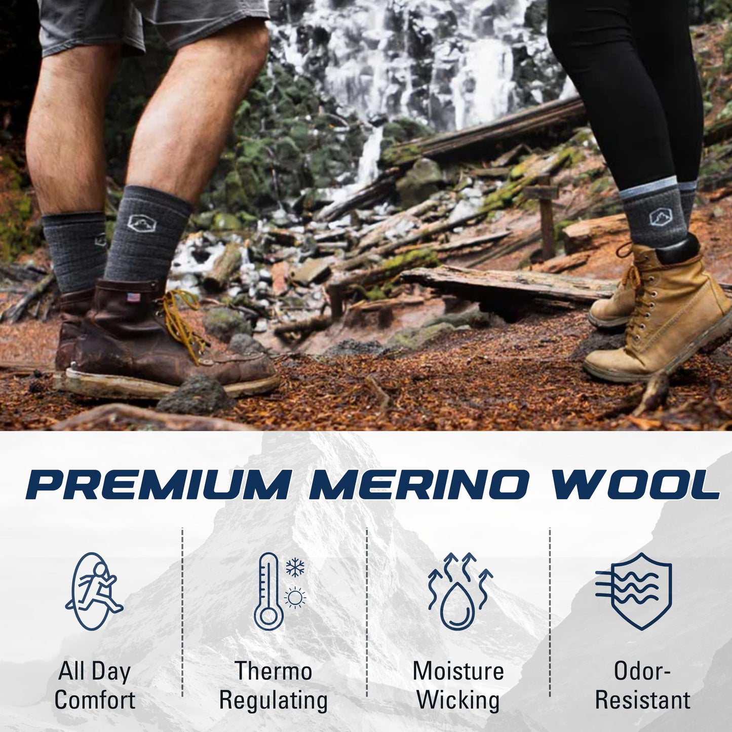 CloudLine Merino Wool Hiking Socks for Men and Women - Cushioned, Soft, Anti-Blister, Moisture Wicking, Made in USA - Autumn Orange, Size Large, 1 Pair