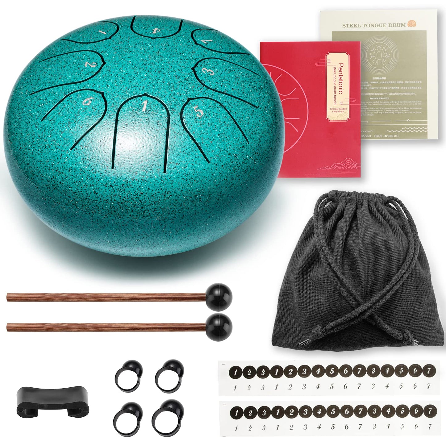 Steel Tongue Drum Musical Instruments: 6 Inch 8 Notes Metal Hand Drums, Music Gifts for Family Friends (Malachite)
