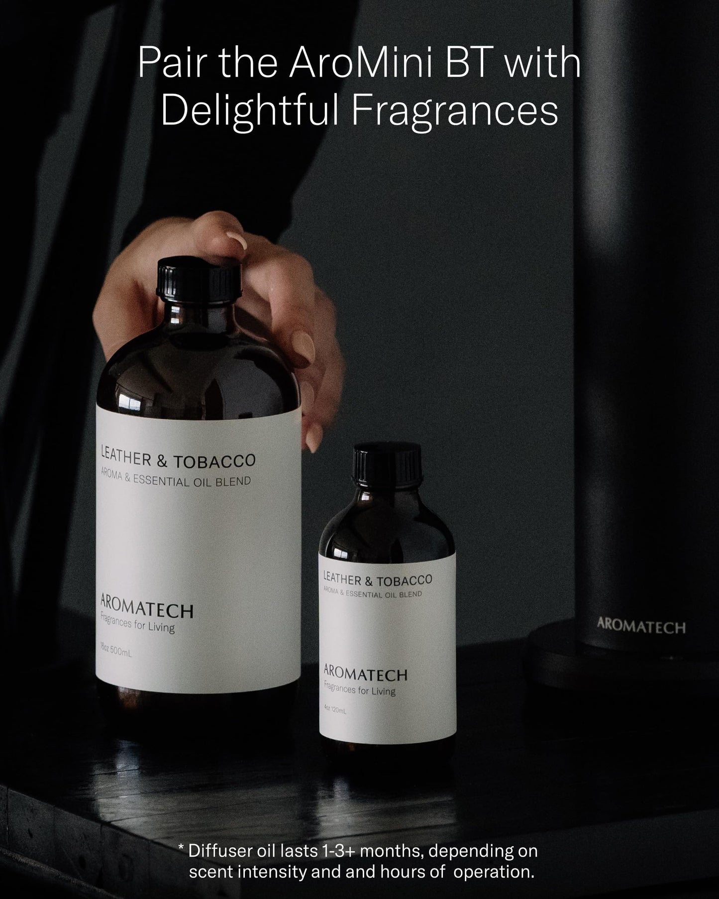 Upgraded: AromaTech AroMini BT Scent Diffuser w/Bluetooth – Cold-Air Diffusion Scent Machine for Home, Office, Hotel, Spa – Nebulizing Diffusion System for Essential Oil Blends – Black