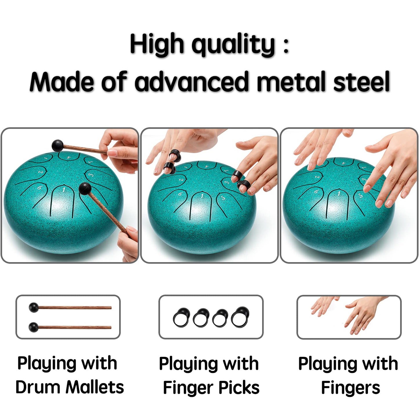 Steel Tongue Drum Musical Instruments: 6 Inch 8 Notes Metal Hand Drums, Music Gifts for Family Friends (Malachite)