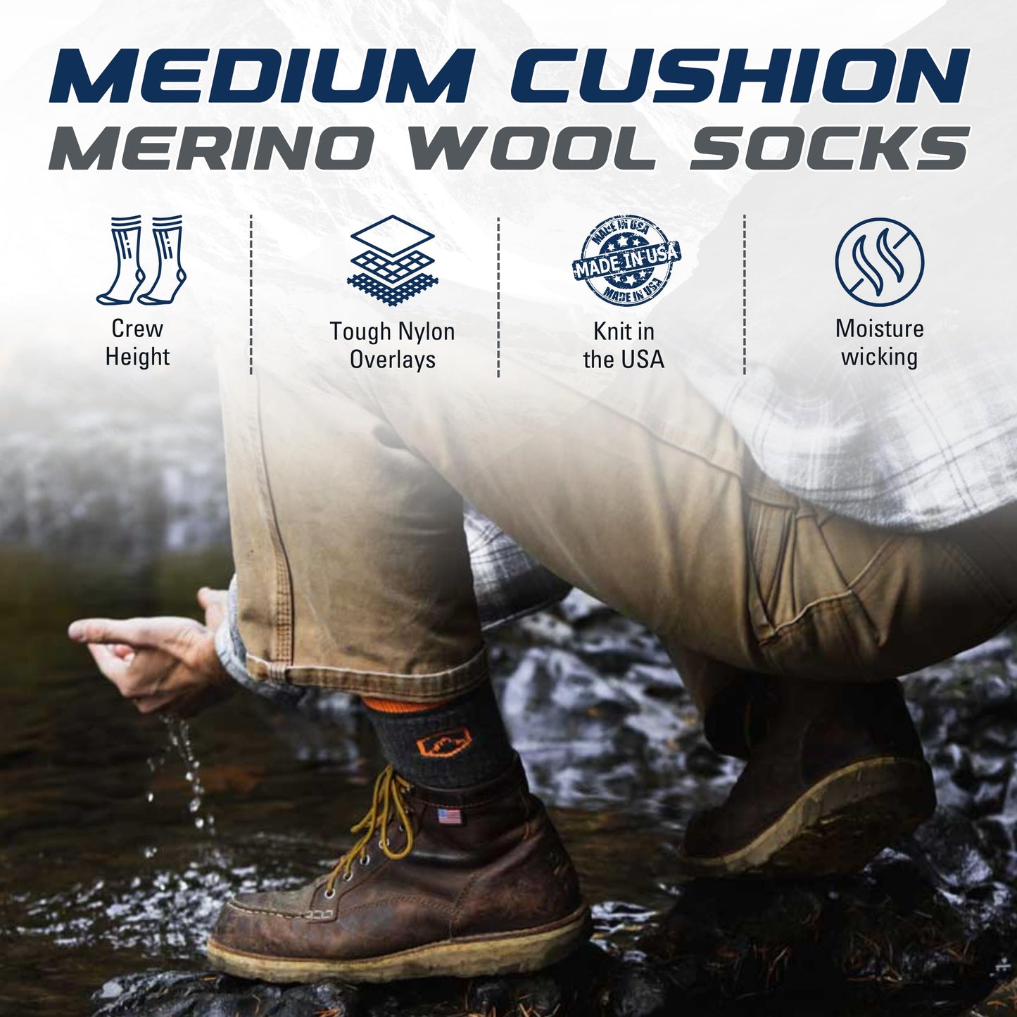 CloudLine Merino Wool Hiking Socks for Men and Women - Cushioned, Soft, Anti-Blister, Moisture Wicking, Made in USA - Autumn Orange, Size Large, 1 Pair