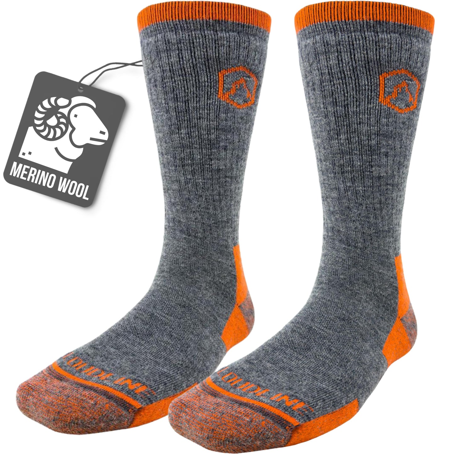 CloudLine Merino Wool Hiking Socks for Men and Women - Cushioned, Soft, Anti-Blister, Moisture Wicking, Made in USA - Autumn Orange, Size Large, 1 Pair