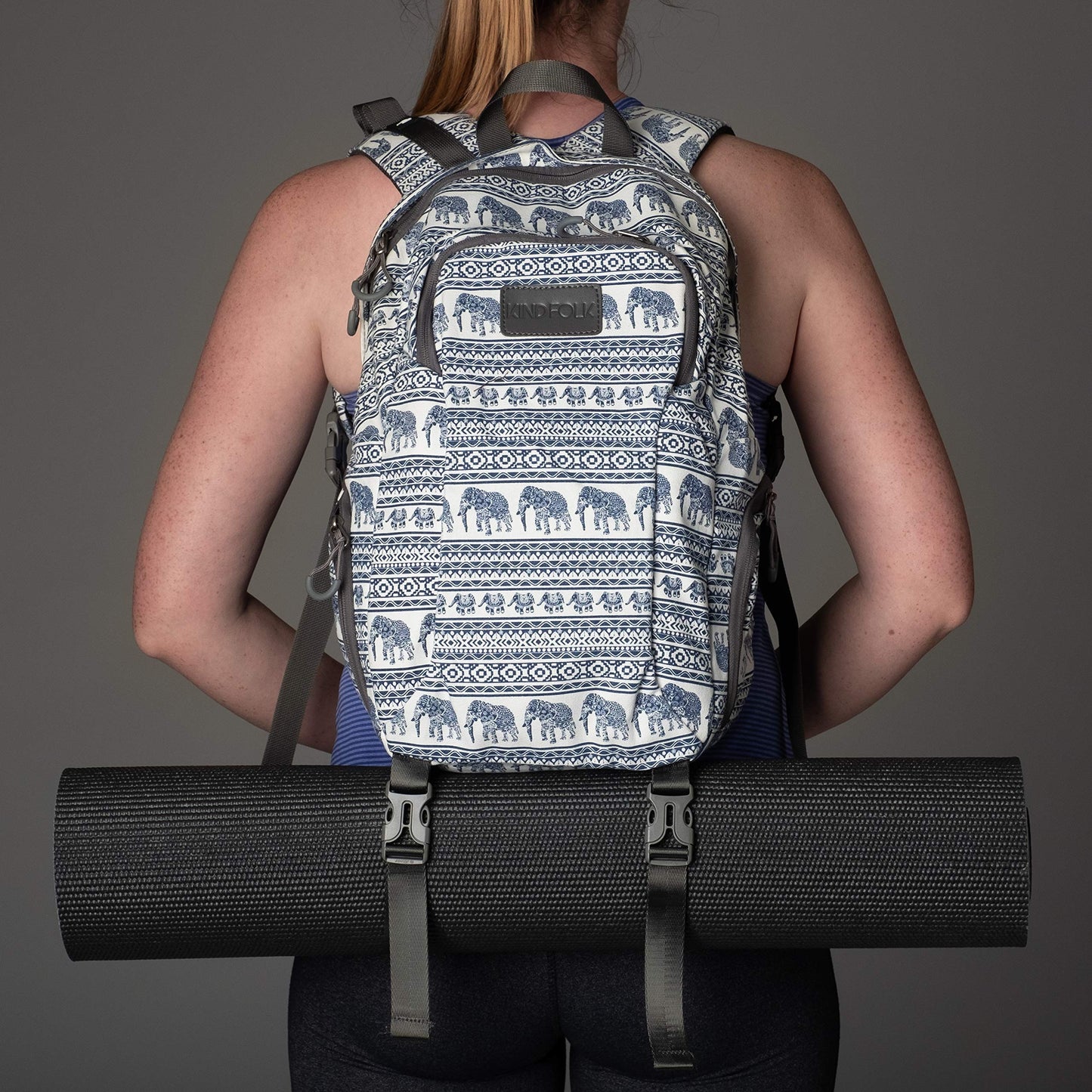 Kindfolk Yoga Mat Backpack Two Straps Patterned Canvas (Jubilee)