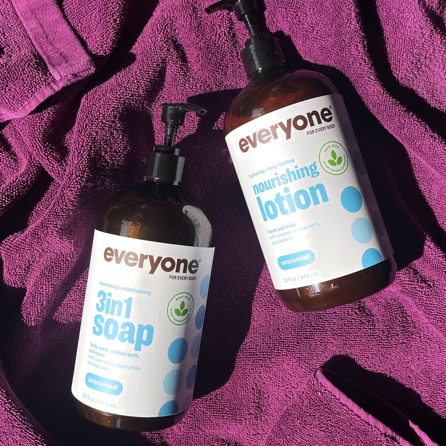 Everyone Nourishing Hand and Body Lotion, 32 Ounce (Pack of 2), Unscented, Plant-Based Lotion with Pure Essential Oils, Coconut Oil, Aloe Vera and Vitamin E