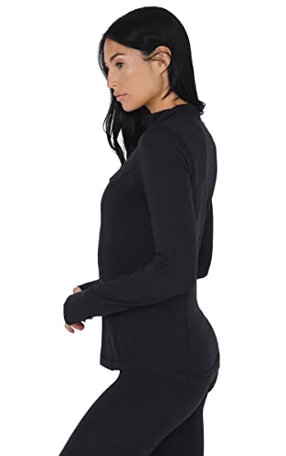 Yogalicious Womens Ultra Soft Lightweight Full Zip Yoga Jacket with Zipper Pockets - Black - XL
