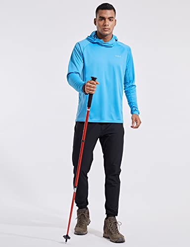 BALEAF Mens Shirt UV SPF Hoodie Shirt UPF 50+ Sun Protection T-Shirts with Mask Rash Guard Fishing Lightweight, 02-Blue, X-Large, Long Sleeve