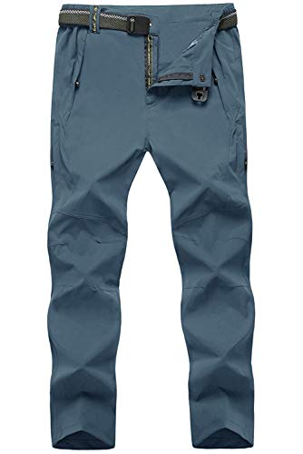 TBMPOY Men's Lightweight Hiking Pants Quick Dry Mountain Fishing Camping Travel Outdoor Pants Thin Stone Blue L