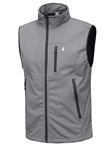 Little Donkey Andy Men's Lightweight Softshell Vest Windproof Sleeveless Jacket for Travel Hiking Running Golf Gray L