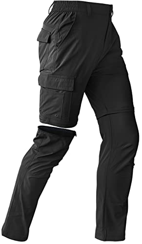 Mens Hiking Convertible Pants Waterproof Lightweight Quick Dry Zip Off Fishing Travel Safari Outdoor Cargo Work Trekking Trousers Black 36