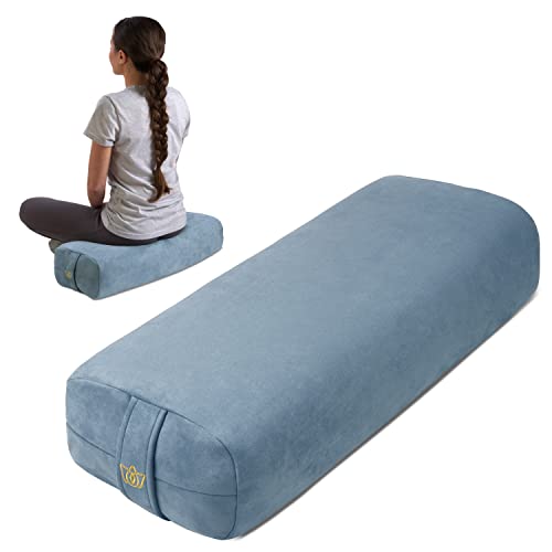 Florensi Yoga Bolster Pillow-Luxurious Velvet Bolster for Restorative Yoga-Large Rectangular Cushion with Carry Handle-Supportive Meditation Cushion-Machine Washable Cover and Carry Handle(Light Blue)