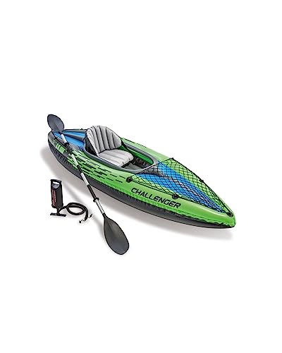 Intex 68305EP Challenger K1 Inflatable Kayak Set: Includes Deluxe 86in Kayak Paddles and High-Output Pump – Adjustable Seat with Backrest – Removable Skeg – 1-Person – 220lb Weight Capacity