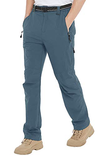 TBMPOY Men's Lightweight Hiking Pants Quick Dry Mountain Fishing Camping Travel Outdoor Pants Thin Stone Blue L
