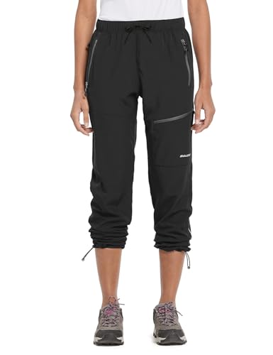 BALEAF Women's Hiking Pants Quick Dry Water Resistant Lightweight Joggers Pant for All Seasons Elastic Waist Black Size L