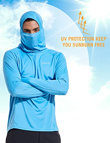 BALEAF Mens Shirt UV SPF Hoodie Shirt UPF 50+ Sun Protection T-Shirts with Mask Rash Guard Fishing Lightweight, 02-Blue, X-Large, Long Sleeve