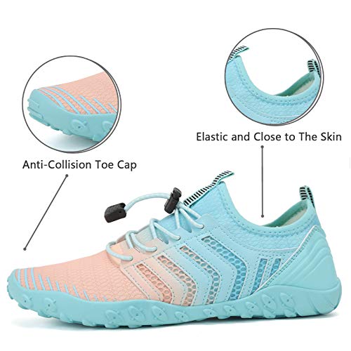 WateLves Water Shoes Mens Womens Beach Swim Shoes Quick-Dry Aqua Socks Pool Shoes for Surf Yoga Water Aerobics (Gradient Pink Blue, 38)