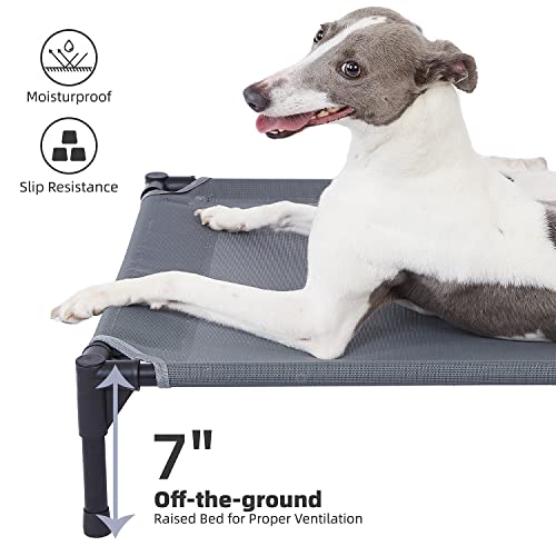 pettycare Elevated Outdoor Dog Bed - Raised Dog Bed for Large Dogs, Heavy Duty Dog Cot Bed Waterproof, Cooling Elevated Dog Bed with Washable Breathable Teslin Mesh, Durable, Non Slip, 42 Inches, Grey