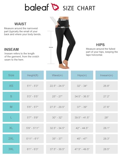 BALEAF Women's Fleece Lined Leggings Thermal Warm Winter Tights High Waisted Thick Yoga Pants Cold Weather with Pockets Black S