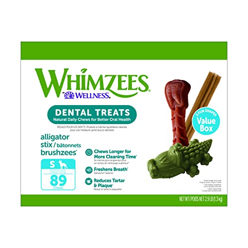 WHIMZEES by Wellness Value Box Natural Dental Chews for Dogs, Long Lasting Treats, Grain-Free, Freshens Breath, Small Breed, 89 count