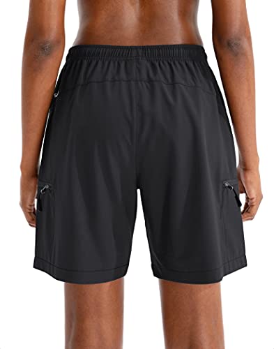SANTINY Women's 5''/ 7'' Hiking Cargo Shorts Quick Dry Lightweight Summer Shorts for Women Athletic Golf Zipper Pockets(Black_XL)