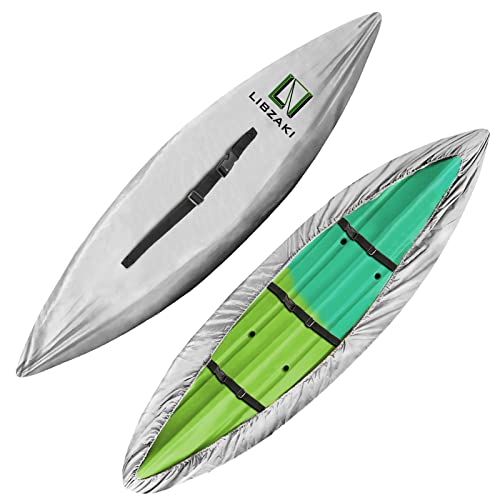 LIBZAKI 9.3-10.5ft Kayak Cover Accessories/Canoe Cover,Upgraded Thickened Waterproof & UV Protection Kayak Covers for Indoor/Outdoor Storage-S-Silver