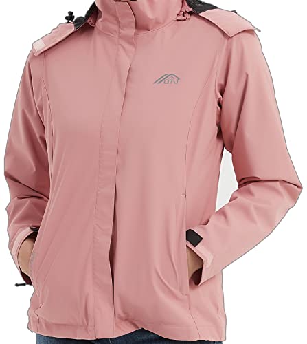 OTU Women's Waterproof Rain Jacket Lightweight Hooded Raincoat for Hiking Travel Outdoor Pink M