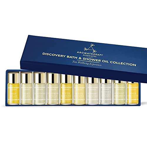 Aromatherapy Associates Ultimate Wellbeing Miniature Bath and Shower Oils, Premium Natural Body Oil Collection in a Decorative Gift Box, 10 Hydrating Body Oils, 0.10 Oz Each