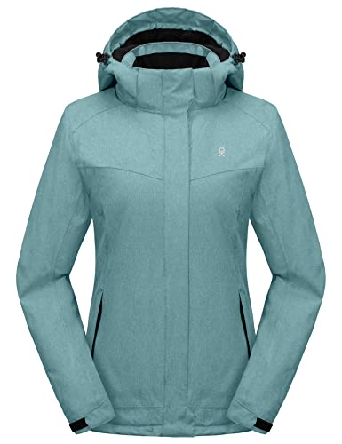 Little Donkey Andy Women's Waterproof Hiking Skiing Jacket with Removable Hood, Fleece Lined Winter Warm Rain Coat Blue Heather M