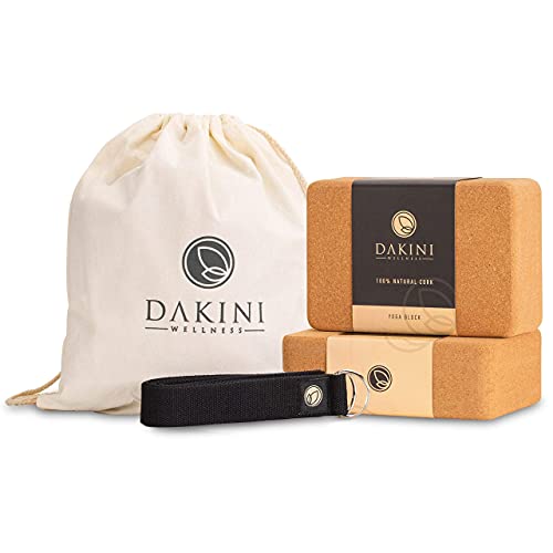 Cork Yoga Blocks - Yoga Blocks 2 Pack with Strap- 9x6x3 Inch Yoga Blocks Set of 2- Yoga Props and Accessories - Cork Blocks For Yoga