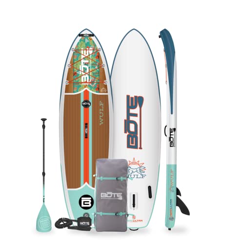 BOTE Wulf Aero Inflatable Stand Up Paddle Board Kit Includes Accessories Adjustable Paddle iSUP Travel Bag Blow Up Pump Safety SUP Coiled Leash Multiple Sizes