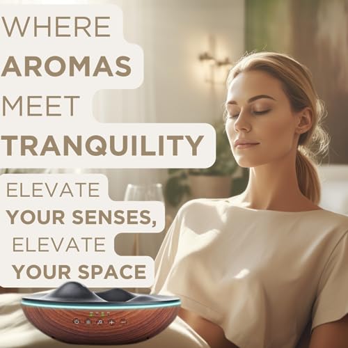 Innovative Aromatherapy Oil Diffuser for Large Room, 500ml Ultrasonic Quiet Cool Mist Aroma Humidifier, 8 Relaxing Sounds, White Noise, Timer, Waterless Auto-Off Safety (Brown)