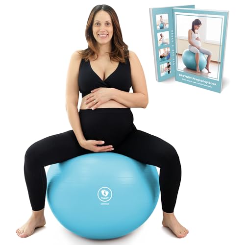 BABYGO® Birthing Ball for Pregnancy & Labor + Our Award Winning Book - Exercise, Birth & Recovery Plan, 5X Stronger Than a Yoga Ball with Eco Friendly Material (Turquoise, 65cm)