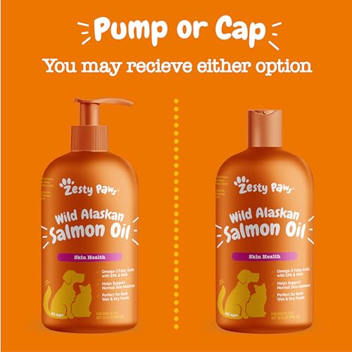 Wild Alaskan Salmon Oil for Dogs & Cats - Omega 3 Skin & Coat Support - Liquid Food Supplement for Pets - Natural EPA + DHA Fatty Acids for Joint Function, Immune & Heart Health 32oz