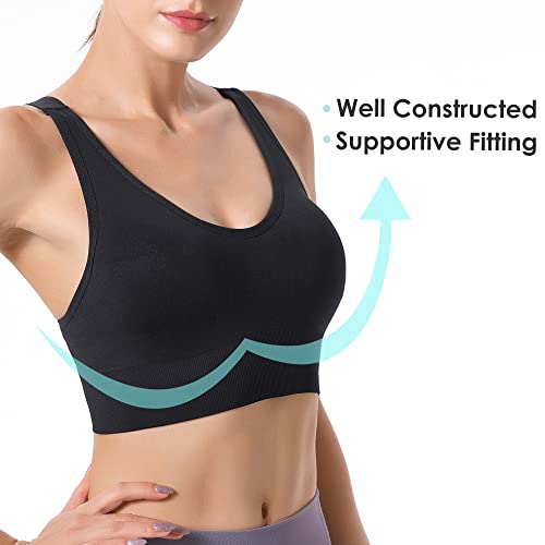 Evercute Sports Bra for Women Padded Medium Support Criss Cross Strappy Bras Seamless High Impact Yoga Exercise Athletic Bras
