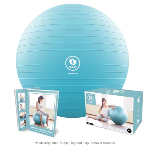 BABYGO® Birthing Ball for Pregnancy & Labor + Our Award Winning Book - Exercise, Birth & Recovery Plan, 5X Stronger Than a Yoga Ball with Eco Friendly Material (Turquoise, 65cm)