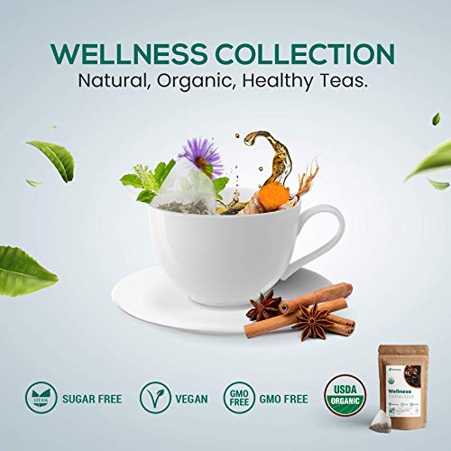 Herbaly Wellness Collection Tea - 8 Active Herbs - Improve General Health, Strengthen Immunity - Natural, Organic, Non-GMO, Vegan, Sugar Free - 2 Pack, 56 Pyramid Tea Bags