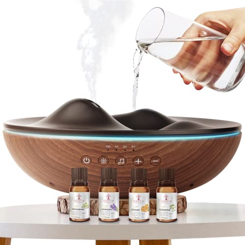 Innovative Aromatherapy Oil Diffuser for Large Room, 500ml Ultrasonic Quiet Cool Mist Aroma Humidifier, 8 Relaxing Sounds, White Noise, Timer, Waterless Auto-Off Safety (Brown)